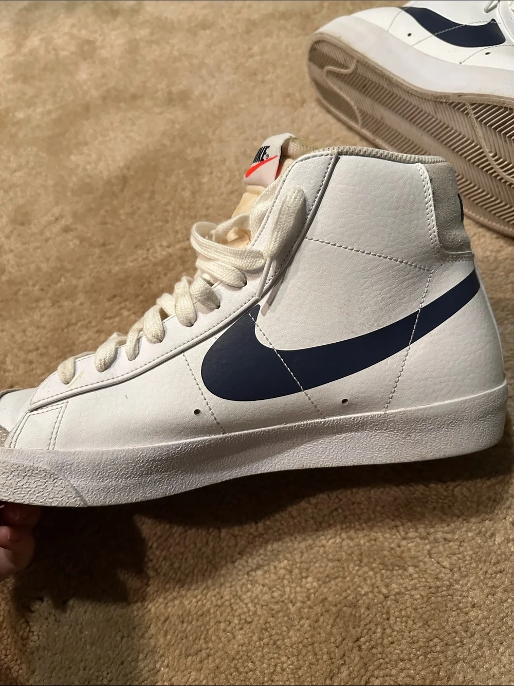 Nike High-Top Sneakers White with Black Swoosh and Yellow Tongue Accents